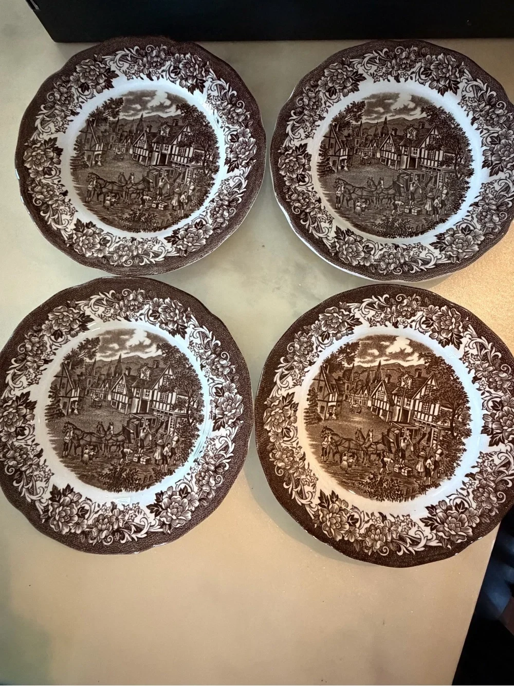 Vintage J&G Meakin Royal Staffordshire Brown Transferware Plates Set of 4